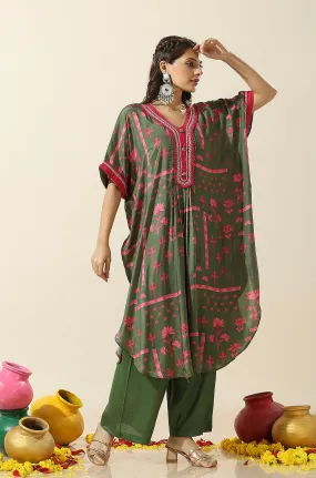 Heeriye-Green Printed Batwing Sleeves Two Piece Set