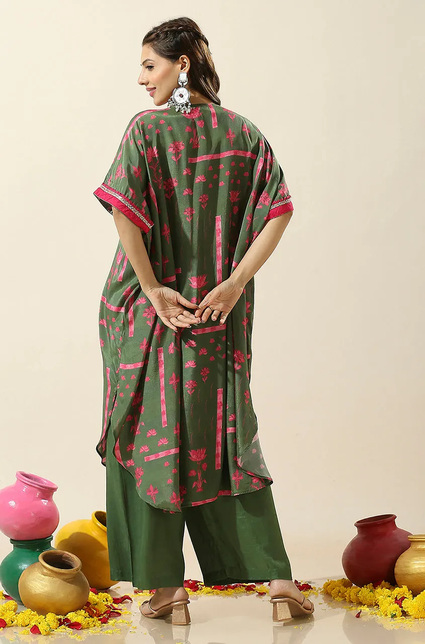 Heeriye-Green Printed Batwing Sleeves Two Piece Set