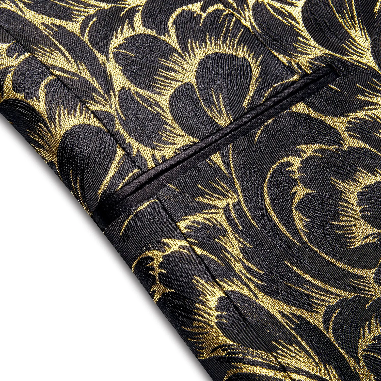 Hi-Tie Luxury Black Gold Feather Pattern Men's Black Shawl Lapel Suit