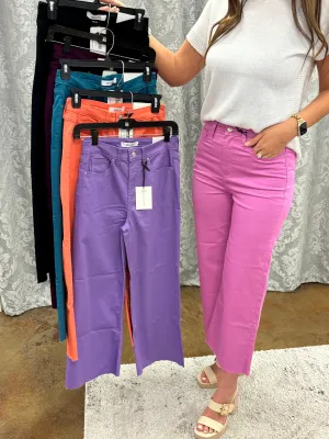 High Rise Flare Cropped Color Pant