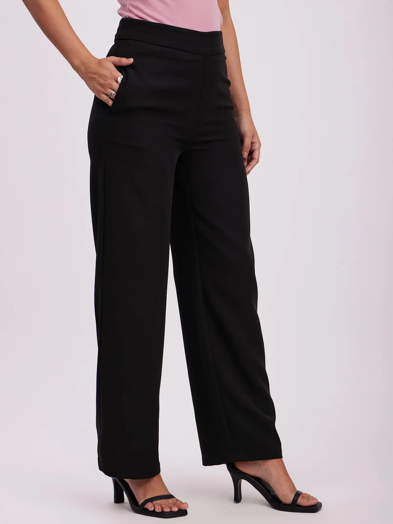 High Waist Wide Leg Trouserss - Black