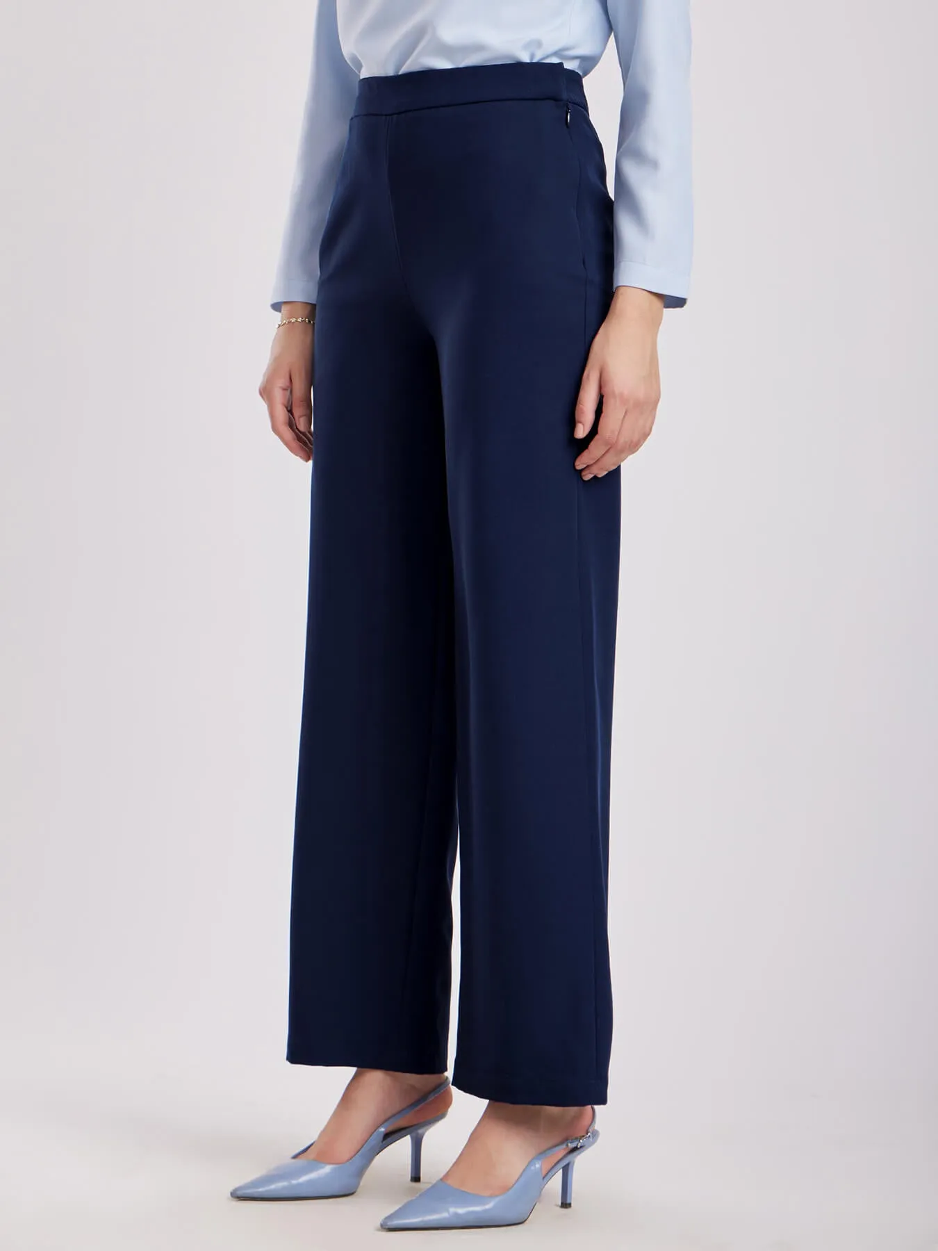 High Waist Wide Leg Trouserss - Navy