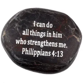 Holy Land Market Engraved Inspirational Scripture Biblical Black Stones Collection - Stone IV : Philippians 4:13 :" I can do All Things in him who Strengthens me.