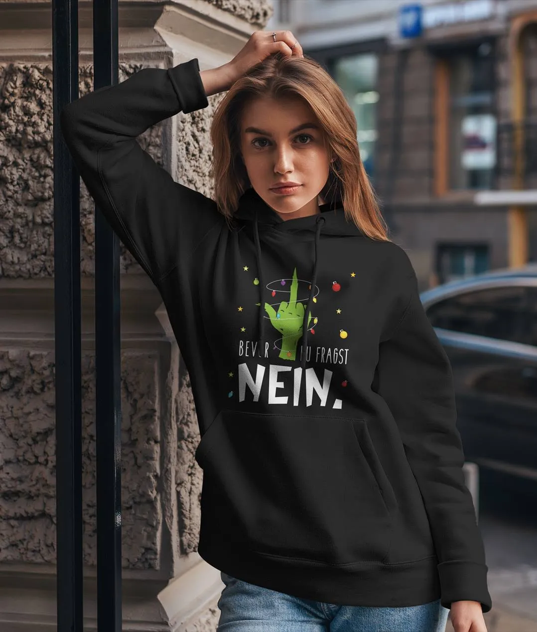 Hoodie - Grinch - Bevor du fragst NEIN. (Mittelfinger)