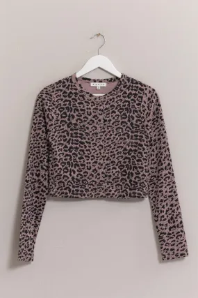 HYFVE Animal Print Snap Down Crop Cardigan