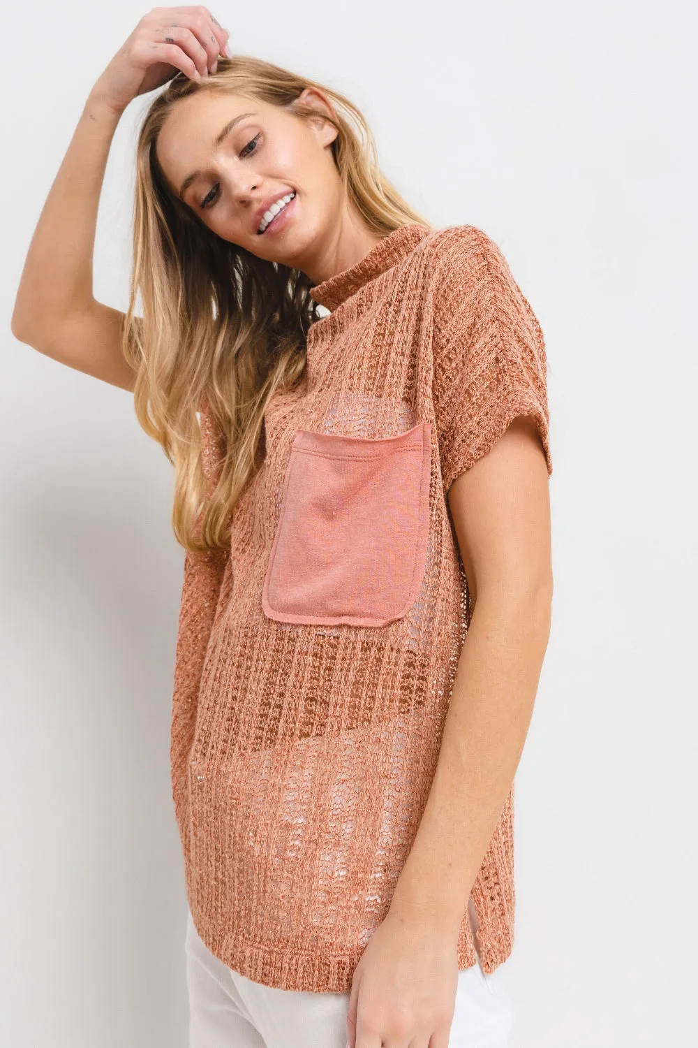 Jacinda - See Through Crochet Mock Neck Cover Up - Rust - Exclusively Online