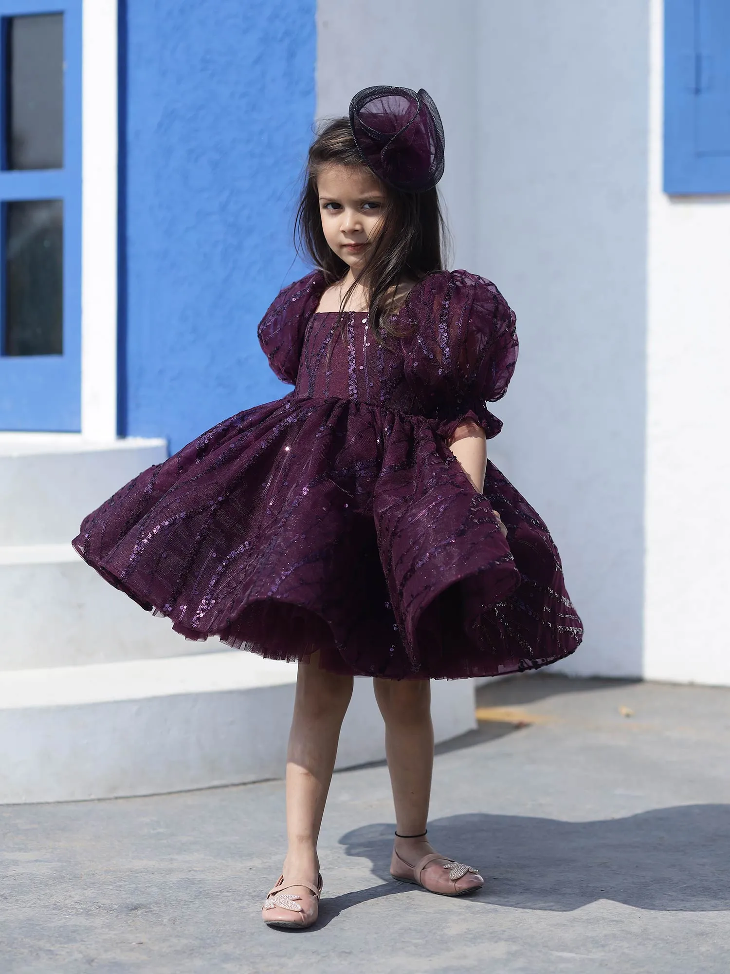 Janyas Closet Wine Sequence Puffy Party Dress