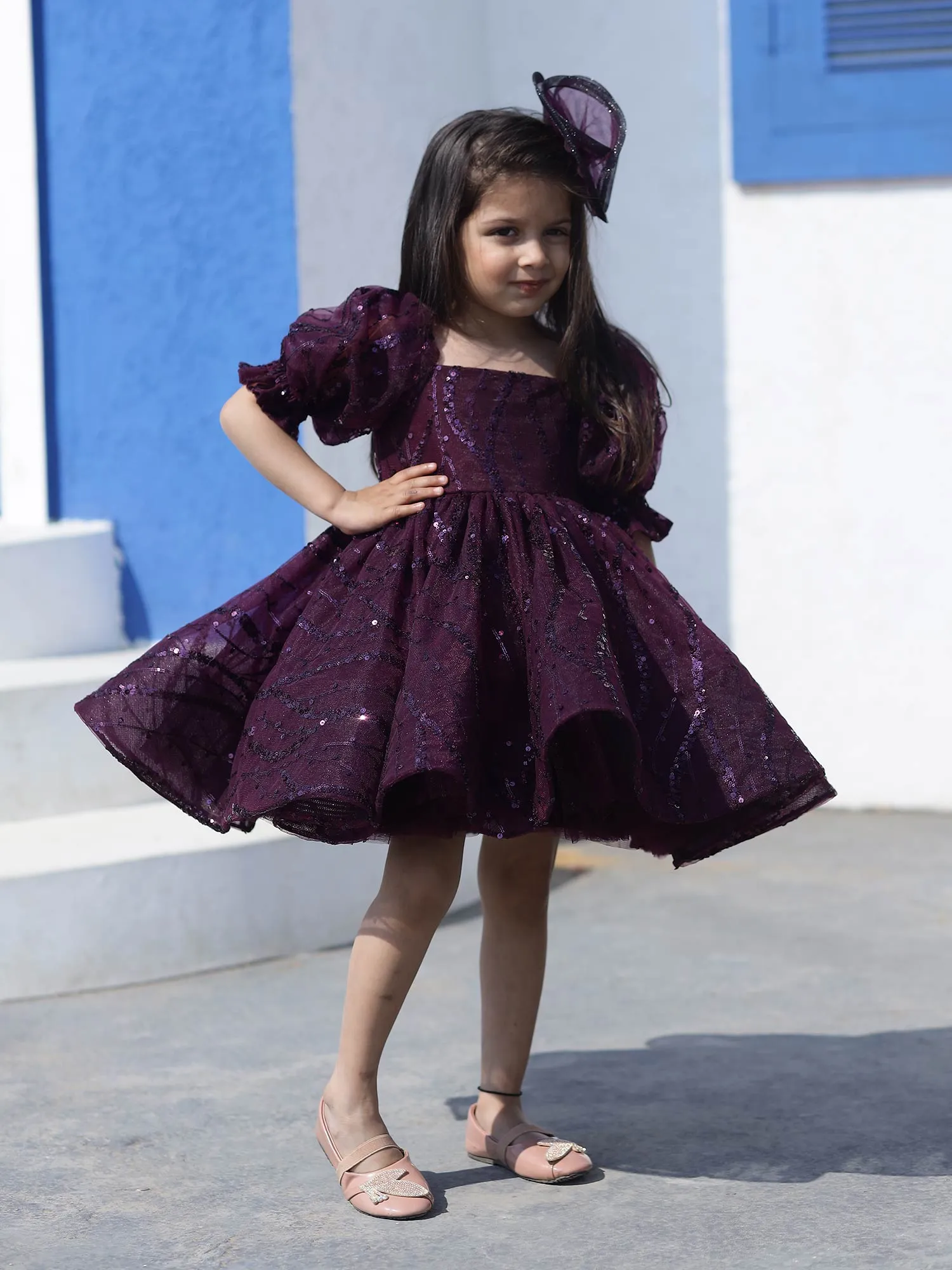 Janyas Closet Wine Sequence Puffy Party Dress