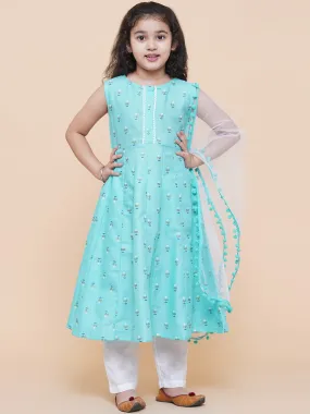 Jashvi Blue printed Kurta with Trousers with dupatta