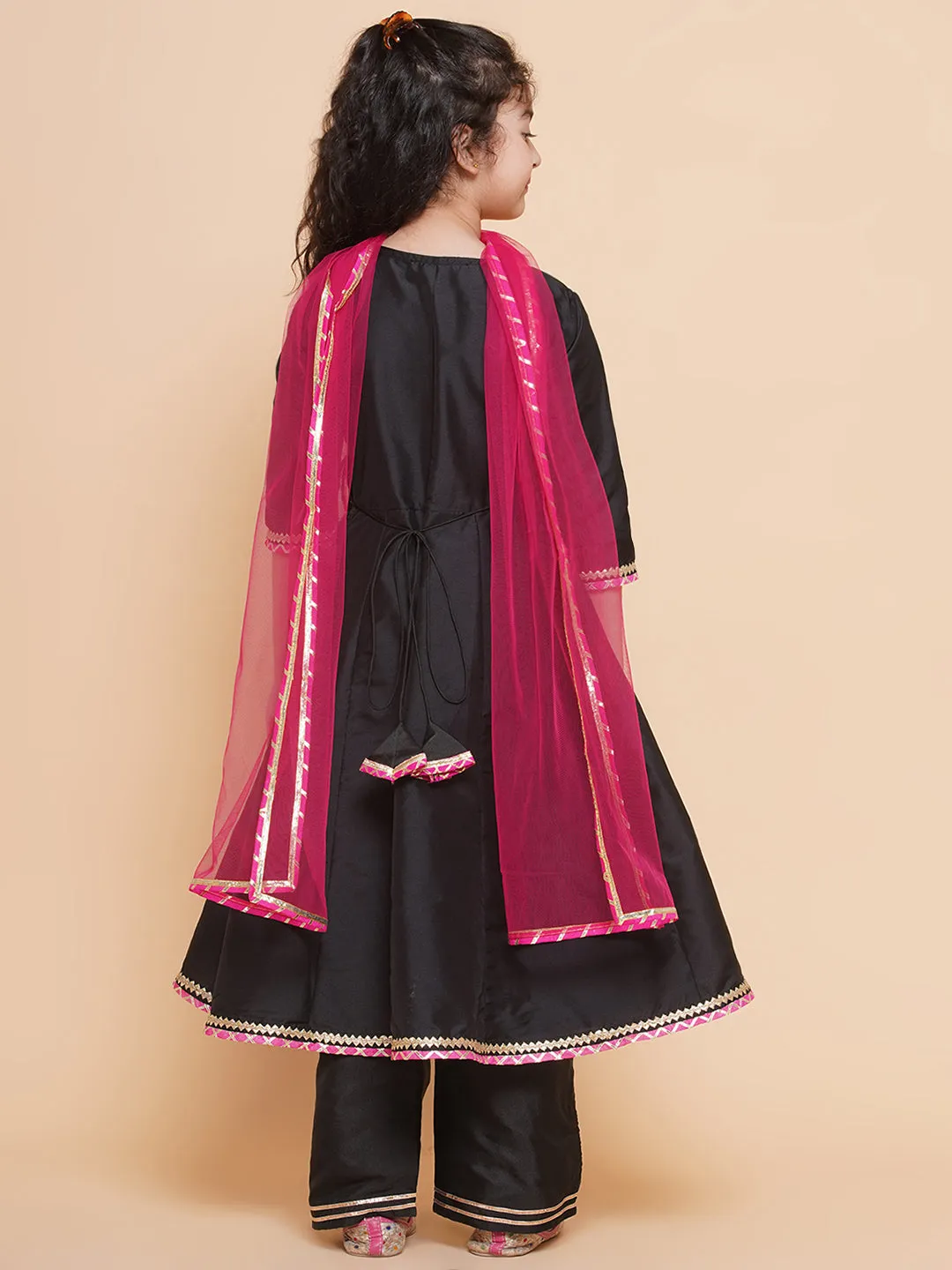 Jashvi Girls Embroidered Angrakha Kurta with Trousers & Dupatta