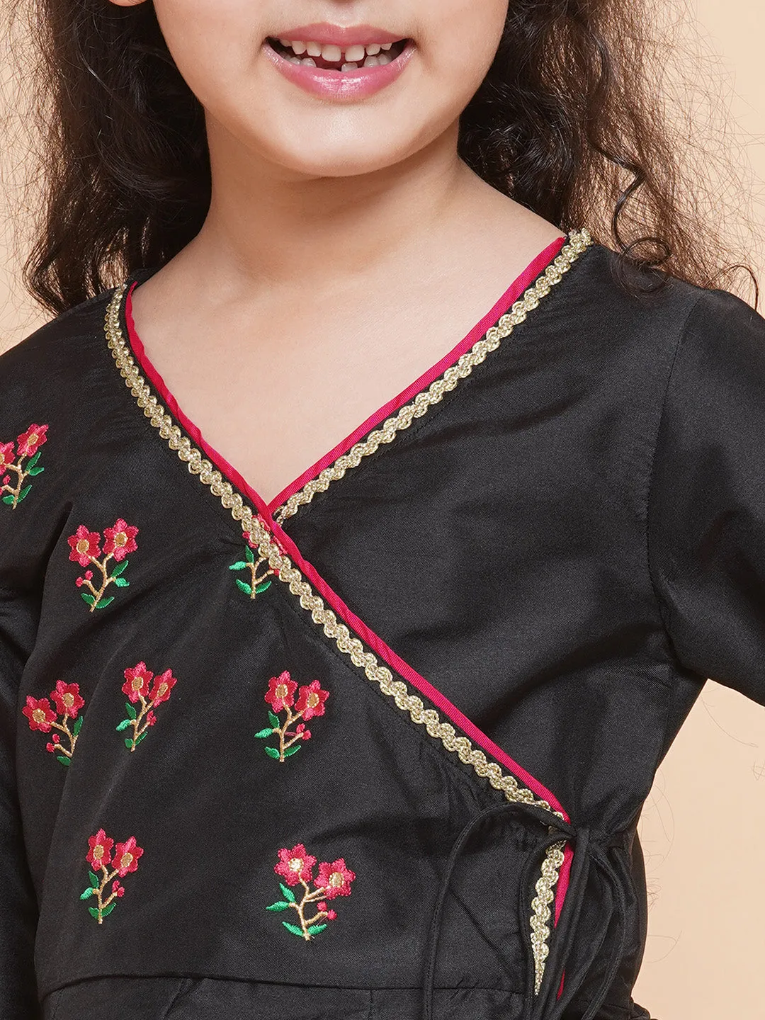 Jashvi Girls Embroidered Angrakha Kurta with Trousers & Dupatta