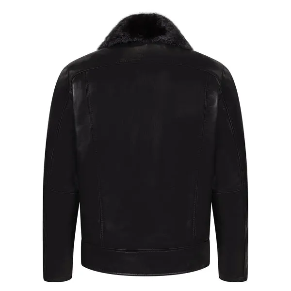 Kashani Black Persian Lamb Mink Collar Leather Jacket