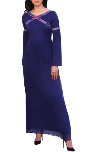 Kiran Embroidered Modest Abaya Maxi Dress - Navy Blue - FINAL SALE