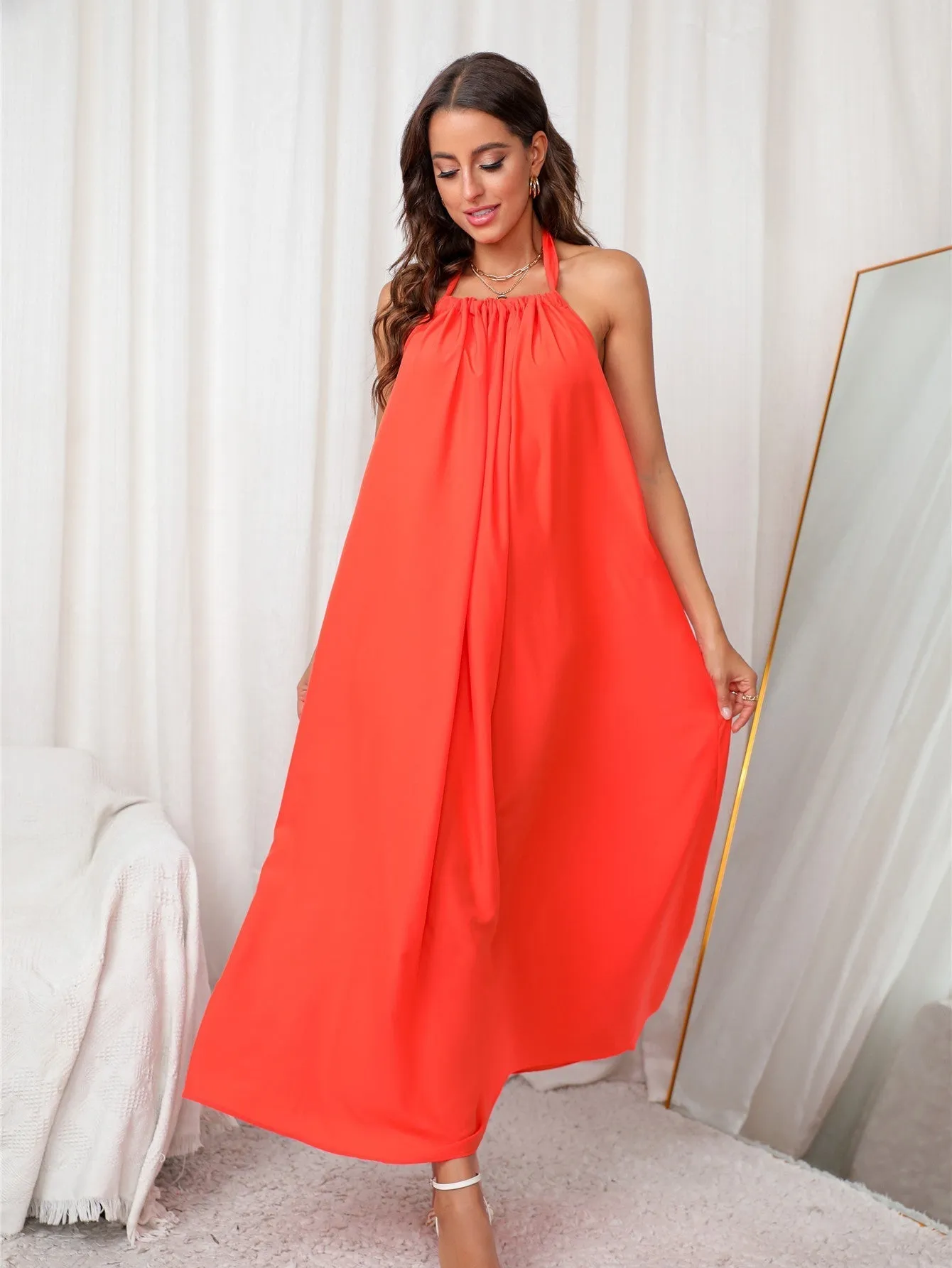 KittenAlarm - Backless Halter Maxi Dress