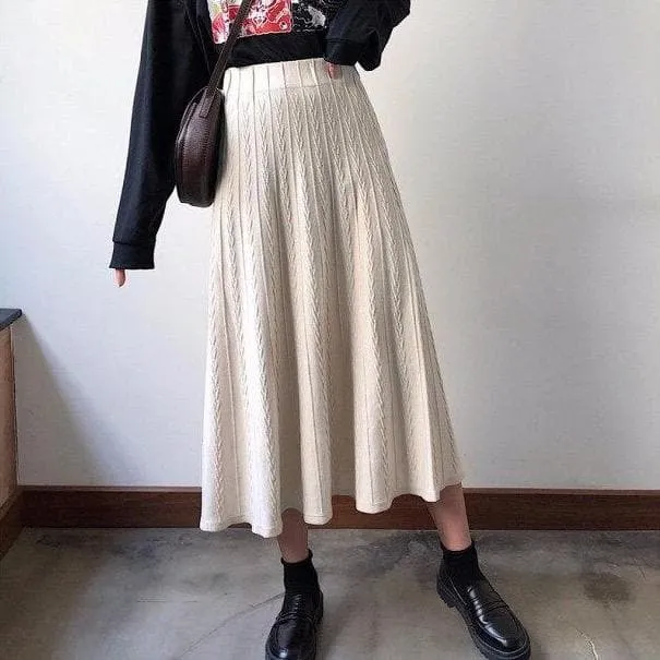 Knit Midi Skirt With High Waist