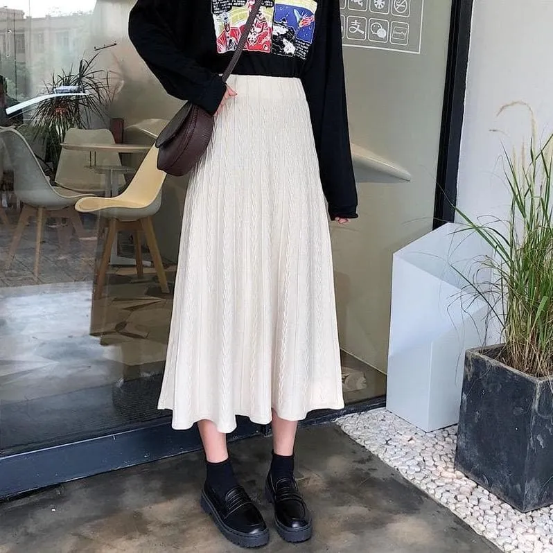 Knit Midi Skirt With High Waist