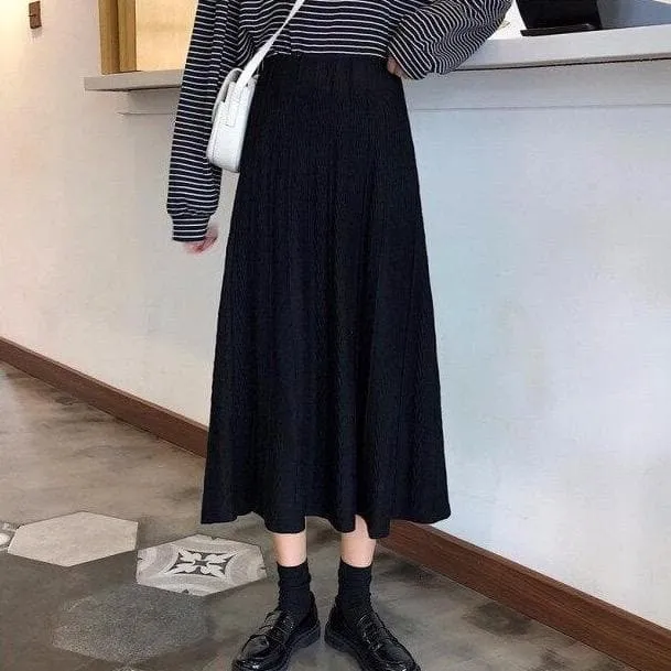 Knit Midi Skirt With High Waist