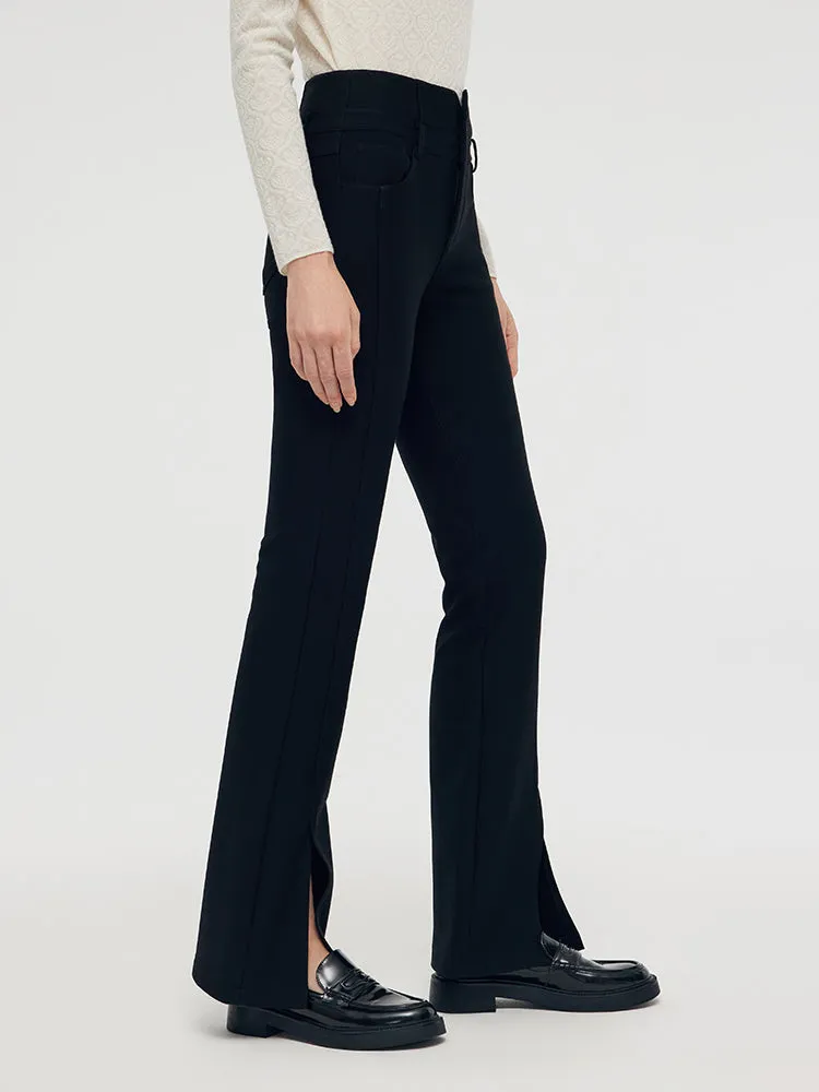 Knitted Slit Flared Women Pants