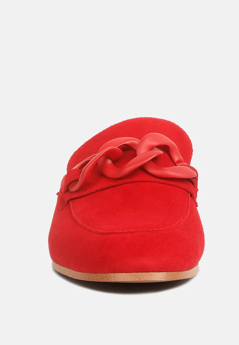 KRIZIA Chunky Chain Suede Slip On Mules in Red