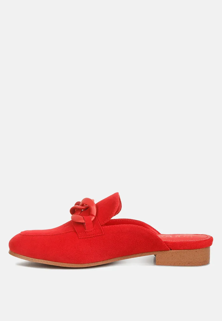 KRIZIA Chunky Chain Suede Slip On Mules in Red