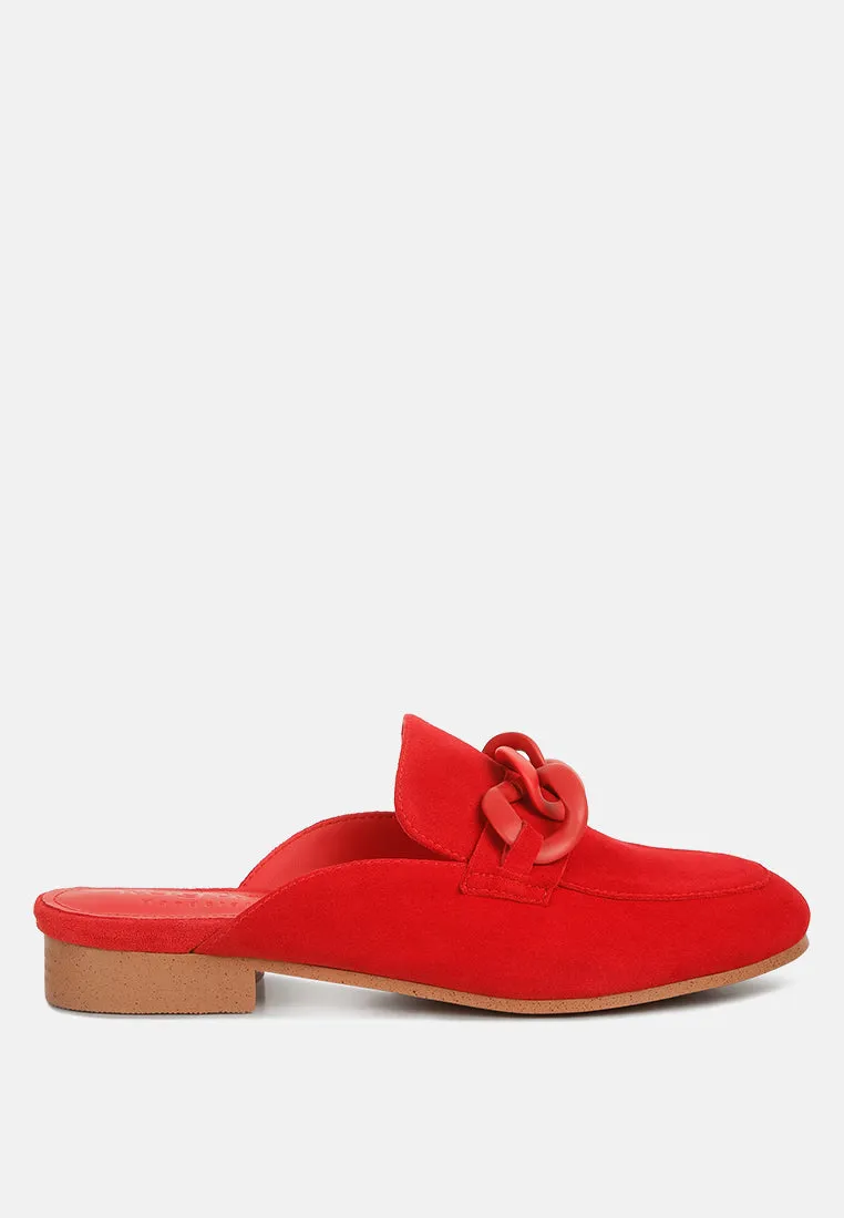 KRIZIA Chunky Chain Suede Slip On Mules in Red