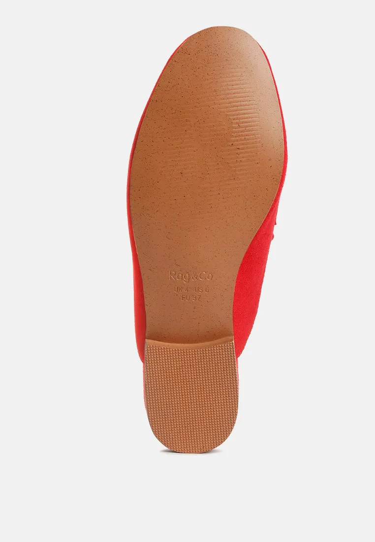 KRIZIA Chunky Chain Suede Slip On Mules in Red