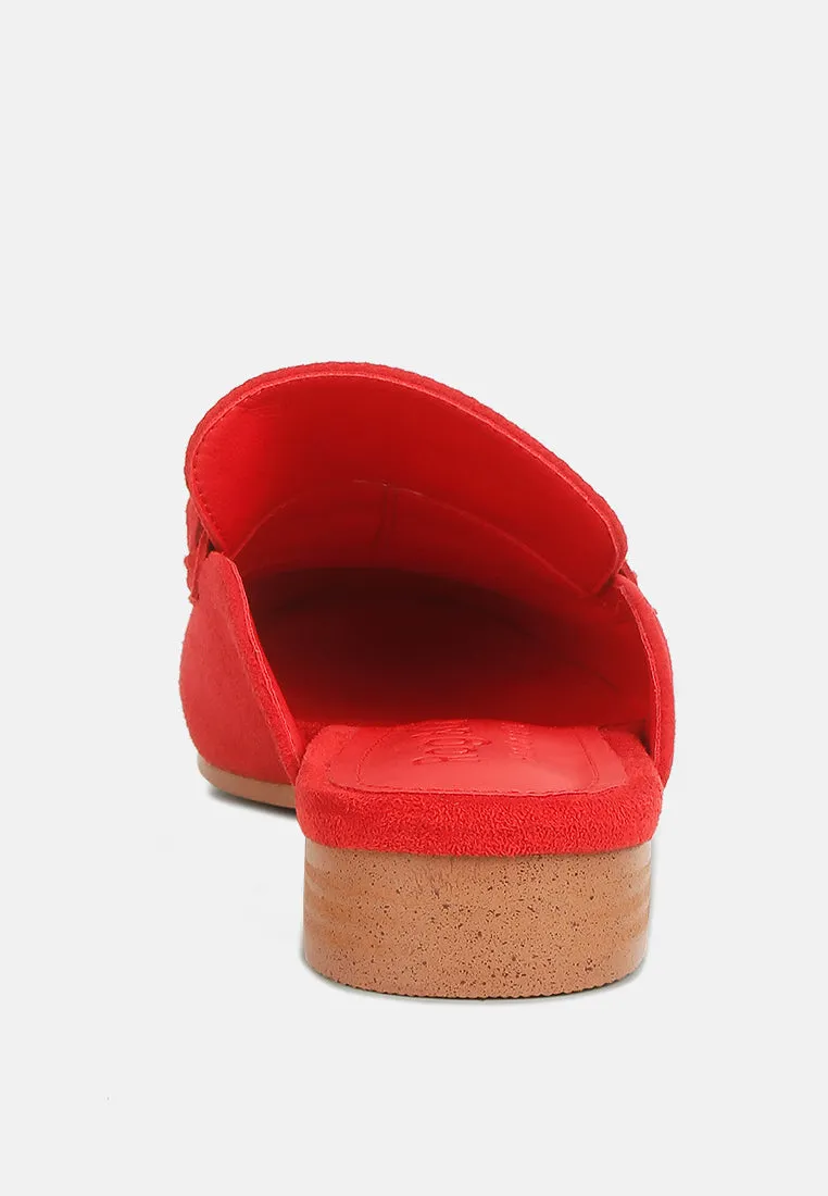 KRIZIA Chunky Chain Suede Slip On Mules in Red