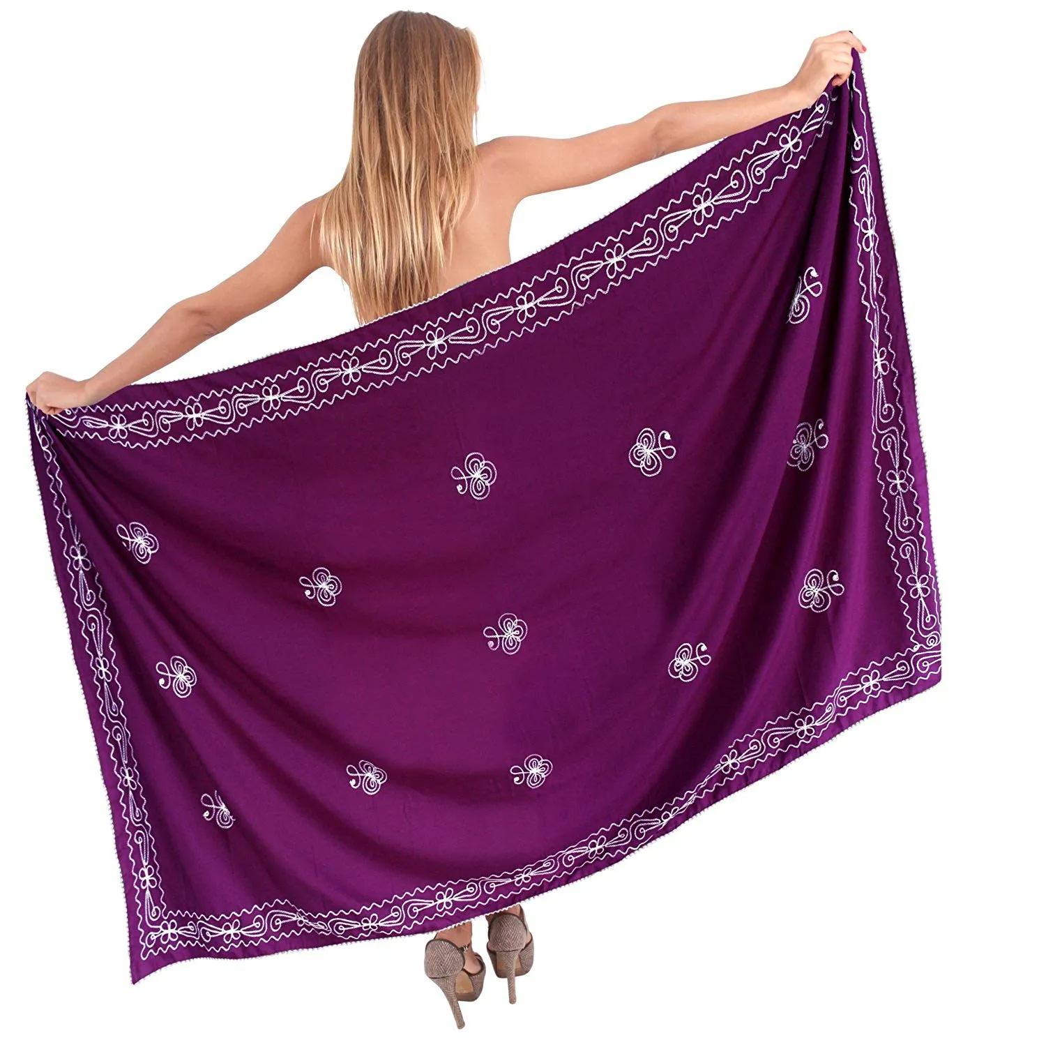 LA LEELA Rayon Wrap Pareo Suit Women Beach Sarong Solid 72"X42" Violet_6011