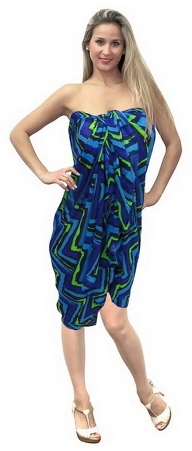 LA LEELA Women Beach Cover Up Sarong Swimsuit Cover-Up Pareo One Size Blue_U628