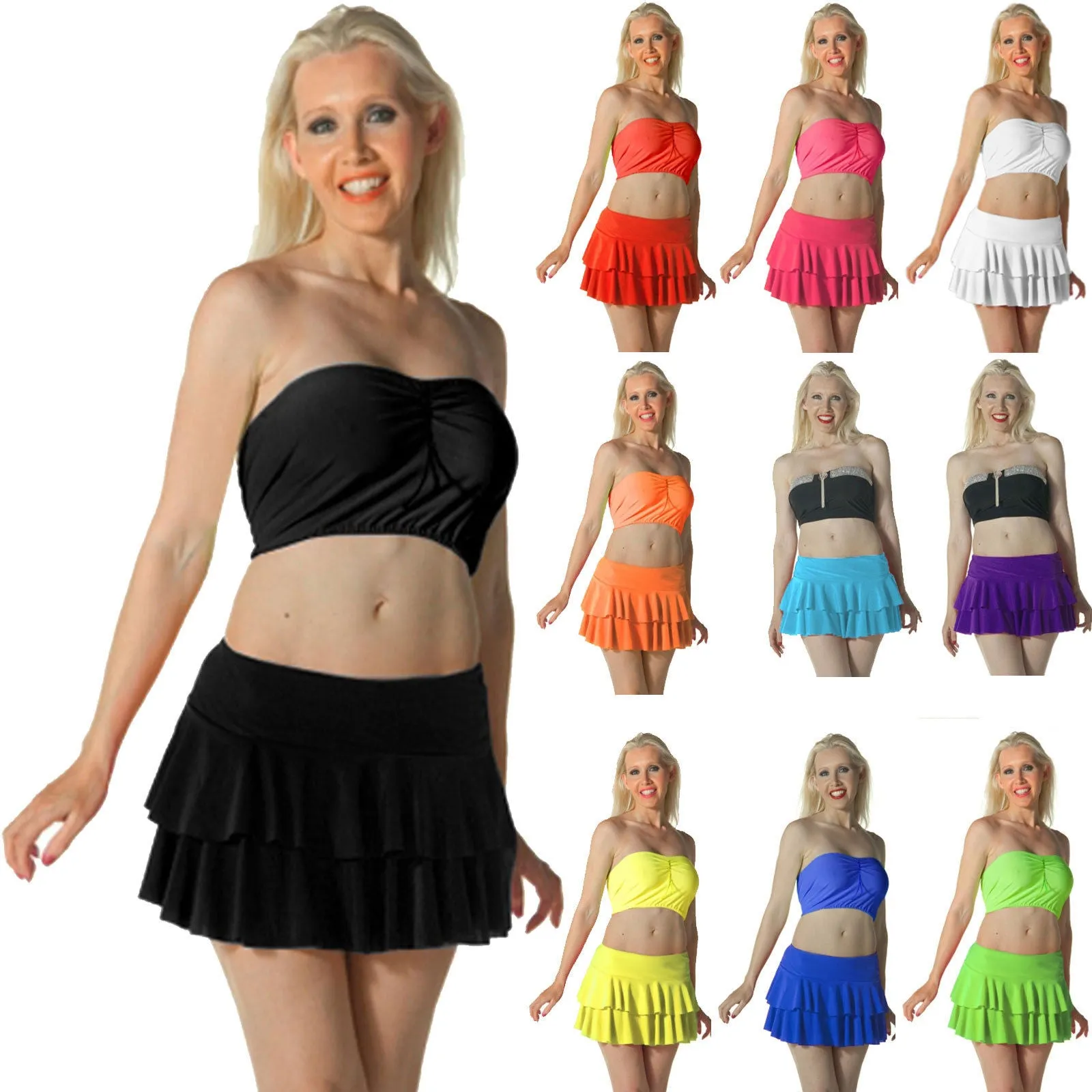 Ladies RaRa Skirt Layered Frill Vibrant UV Neon Plain Dance Club Wear Party Casual Fancy Dress