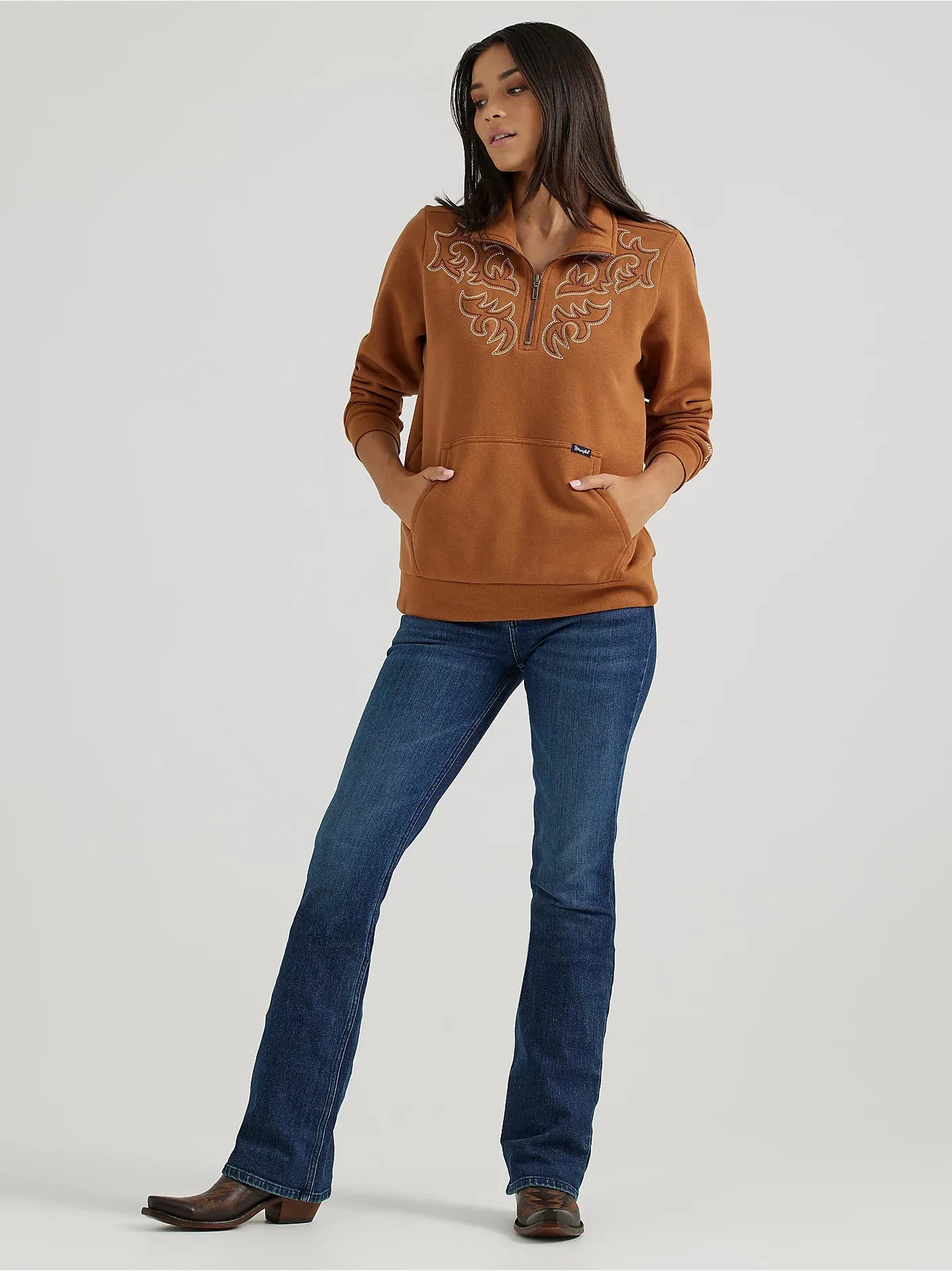 Ladies Wrangler Western Stitch Yoke Quarter Zip Sweatshirt - 112356689