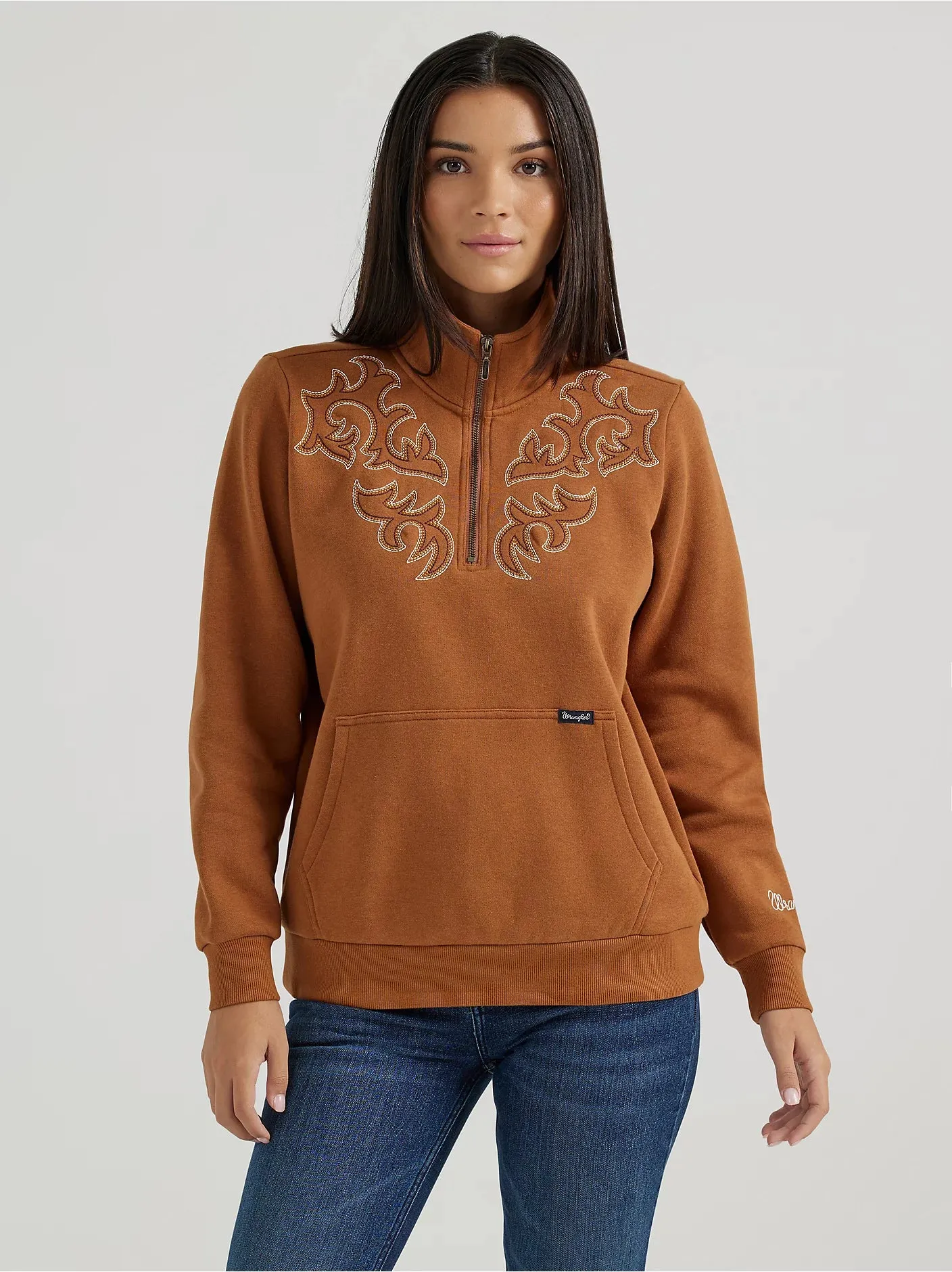 Ladies Wrangler Western Stitch Yoke Quarter Zip Sweatshirt - 112356689