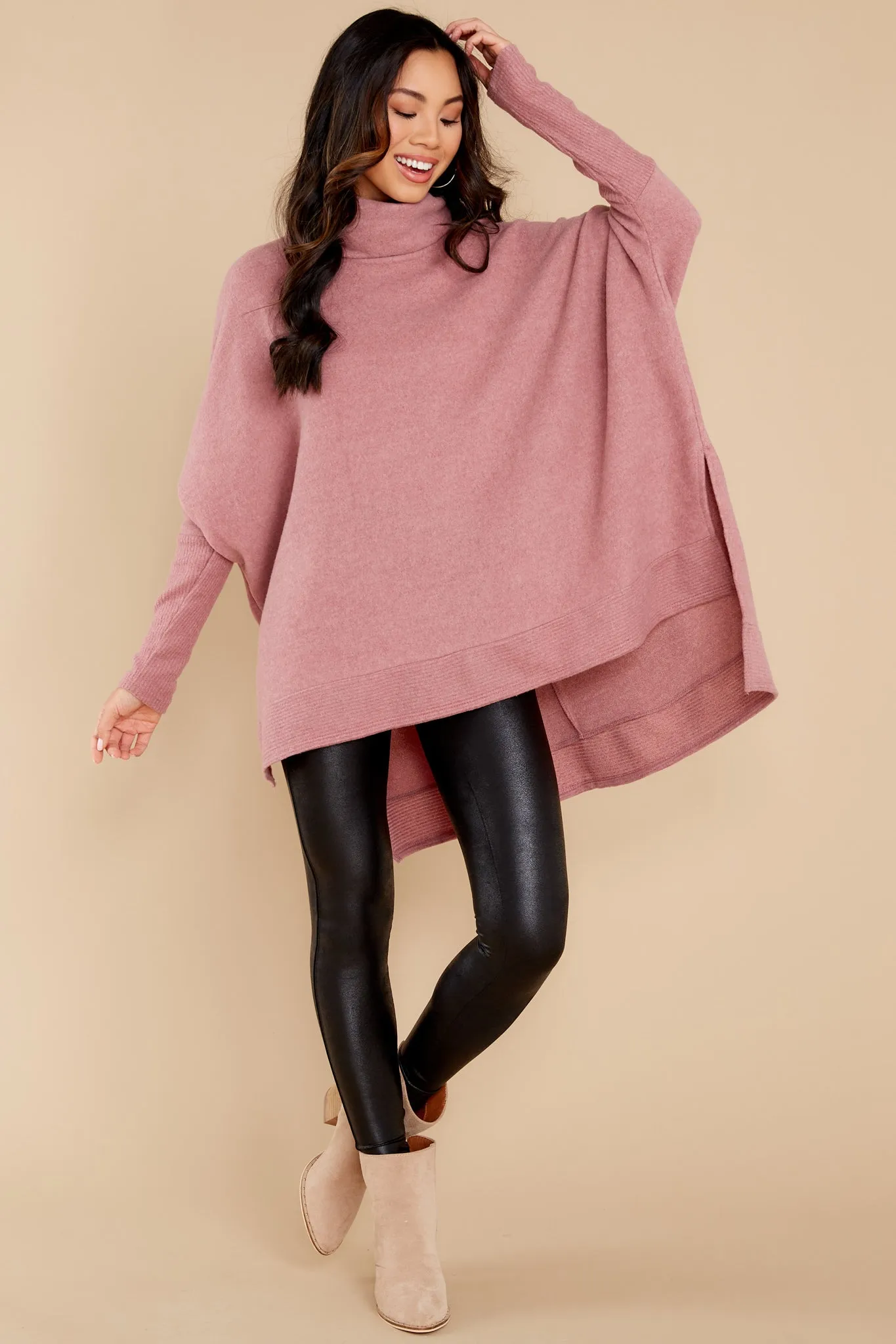 Last To Love Dusty Mauve Cowl Neck Sweater