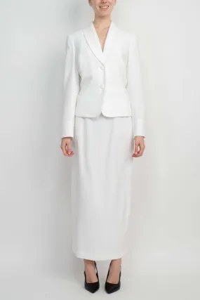 Le Suit Shawl Collar 2 Button Closure Crepe Jacket with Zipper Back Column Skirt  (Two Piece)