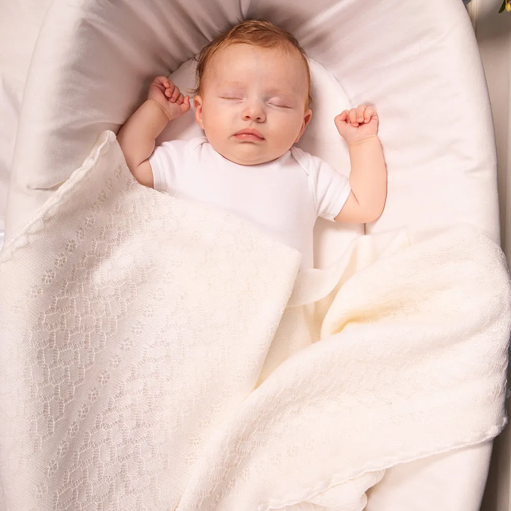 Leaves and Flowers Baby Shawl - Ivory White