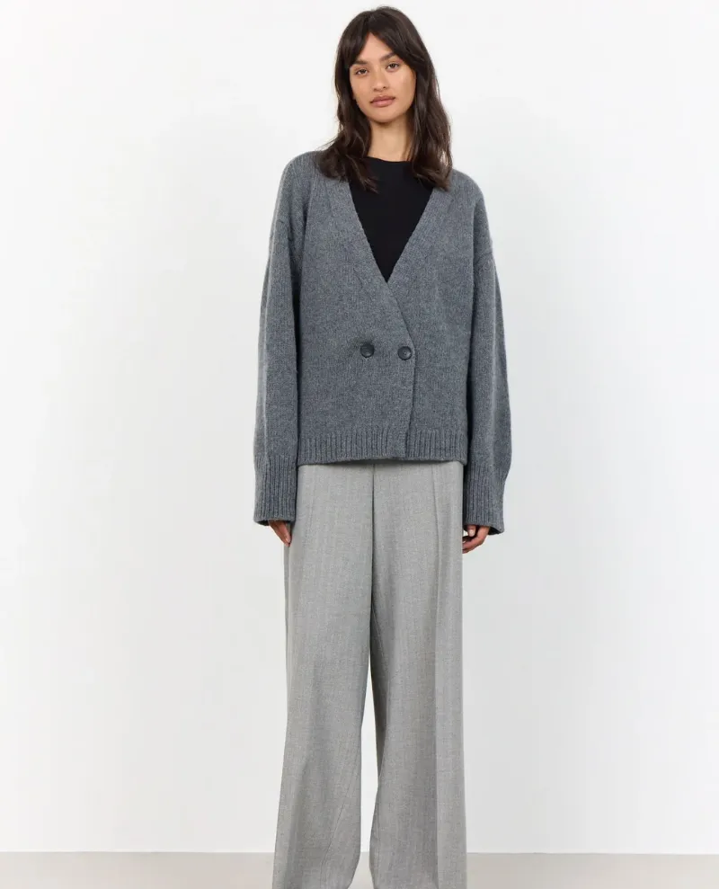 Levete Room Perle Smoke Grey Double Button Cardigan