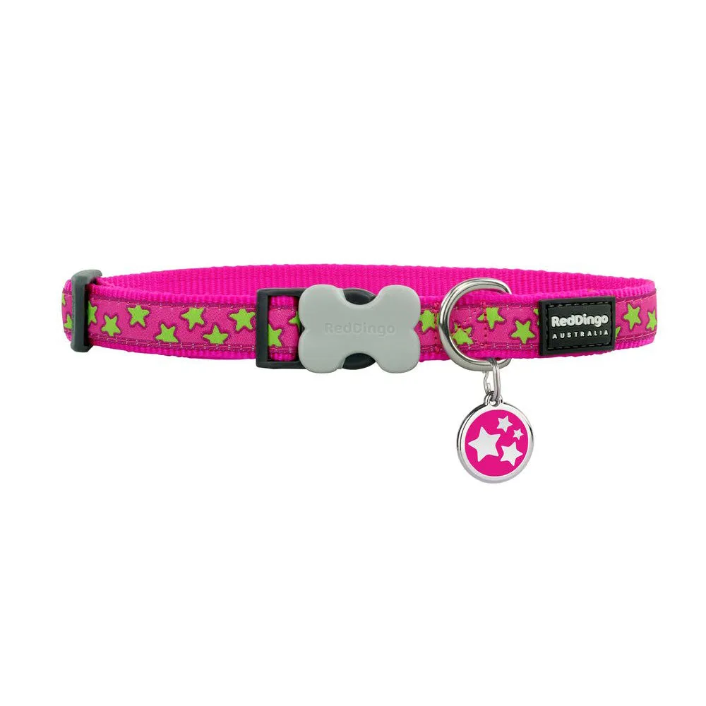 Lime Green Stars on Hot Pink Dog Collar