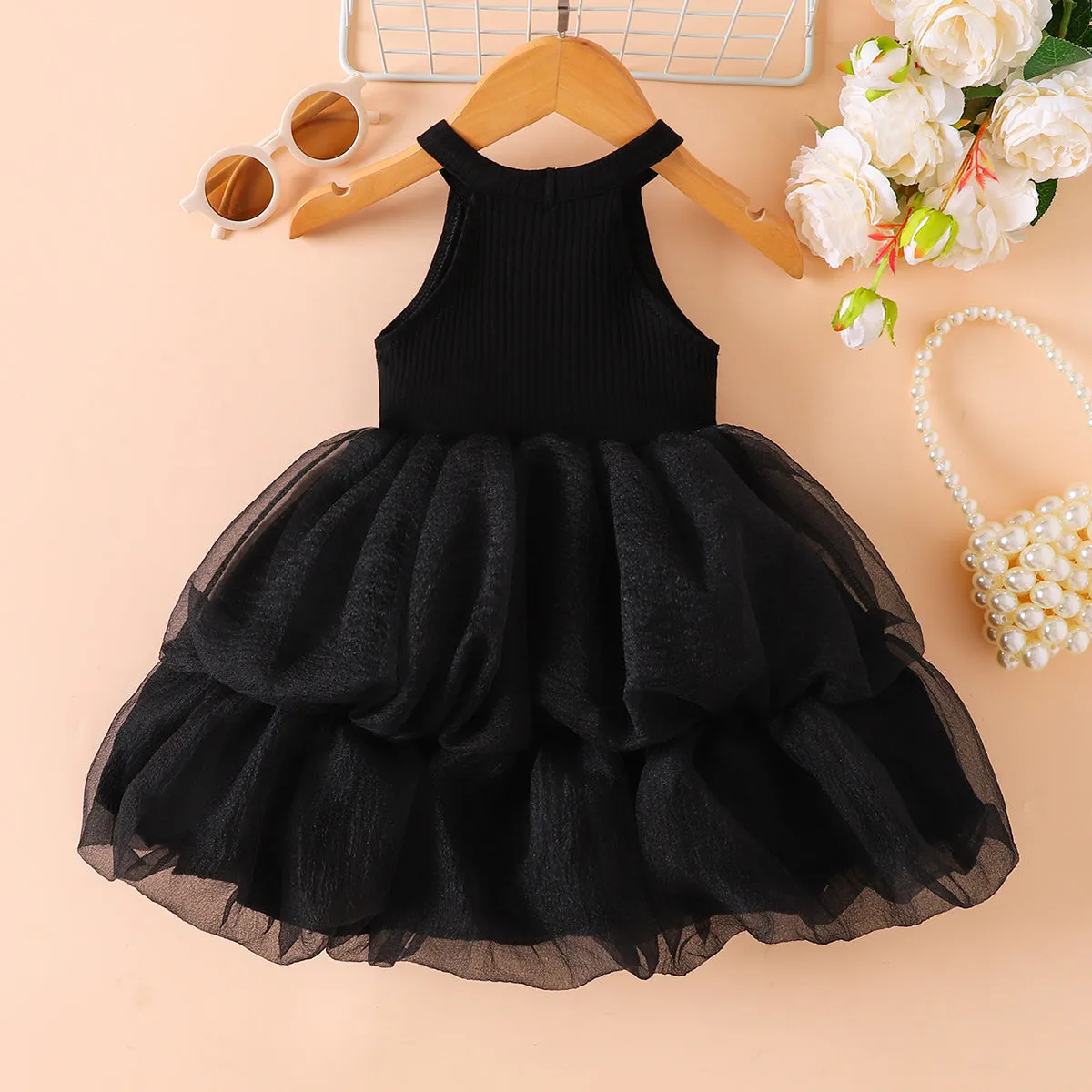 Little Girls - Big Girls Fancy Ribbed Sleeveless Tulle Dress