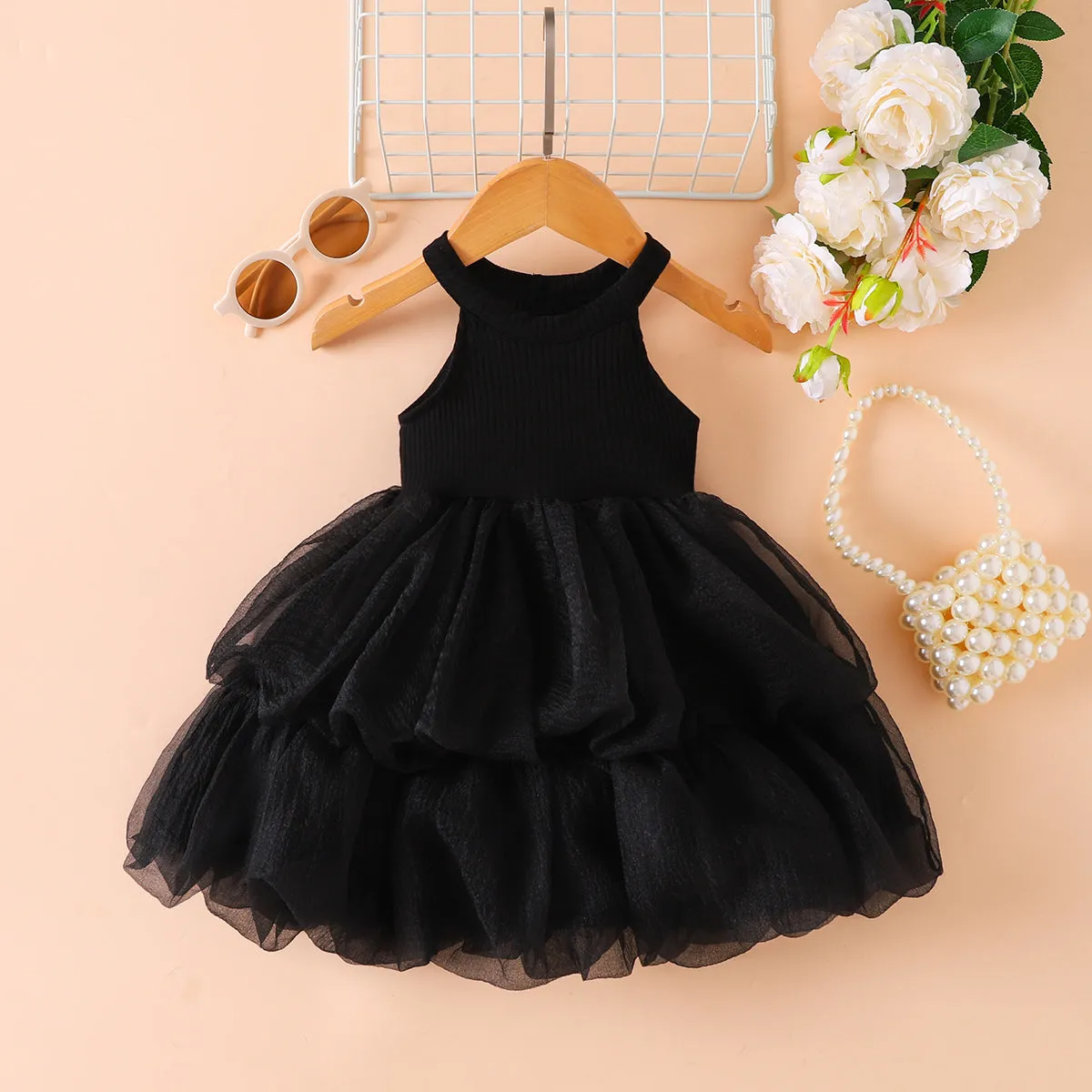 Little Girls - Big Girls Fancy Ribbed Sleeveless Tulle Dress