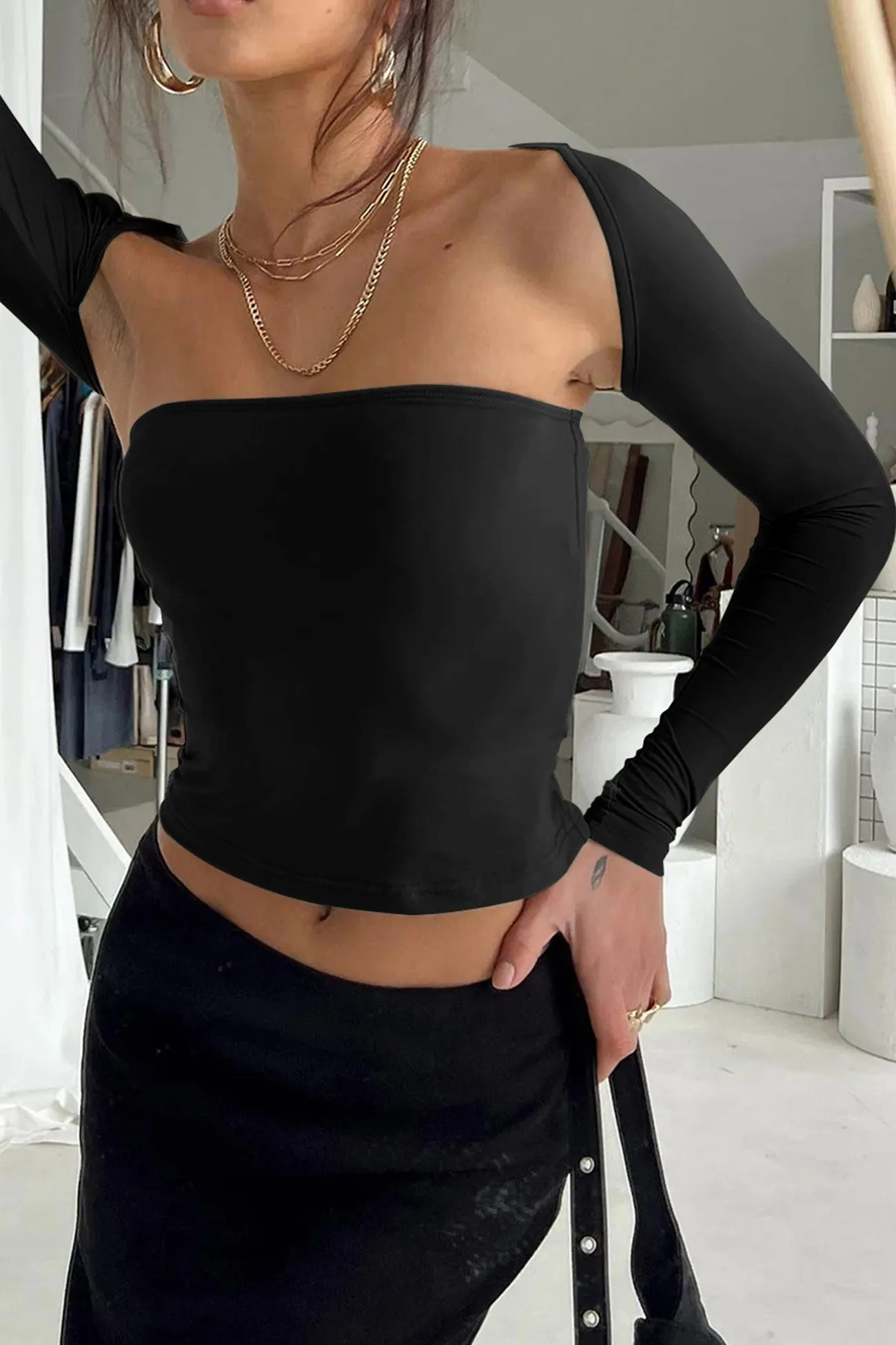 Long Sleeve Cardigan Strapless Separate Two-piece Tops