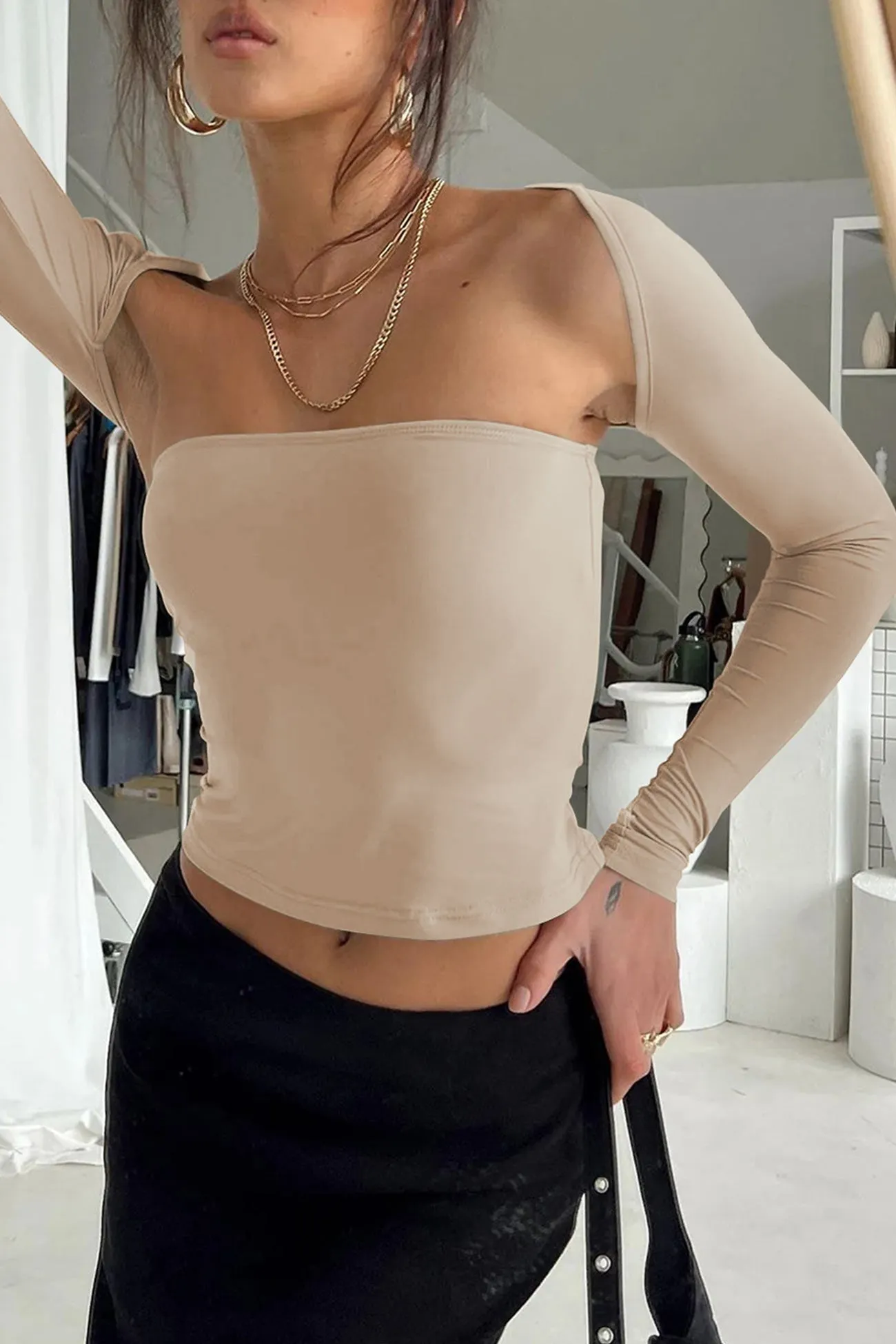 Long Sleeve Cardigan Strapless Separate Two-piece Tops