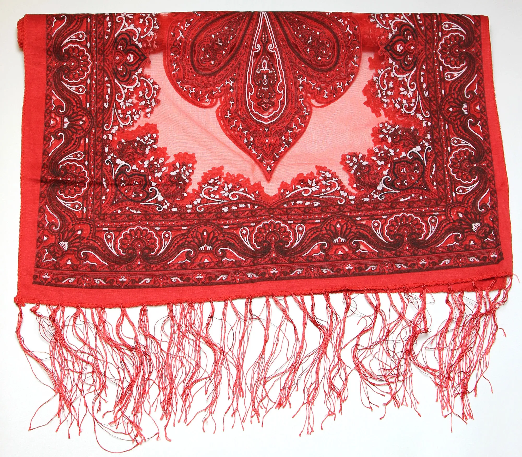 Lovely Hand Made Thai Floral Scarf Shawl Red