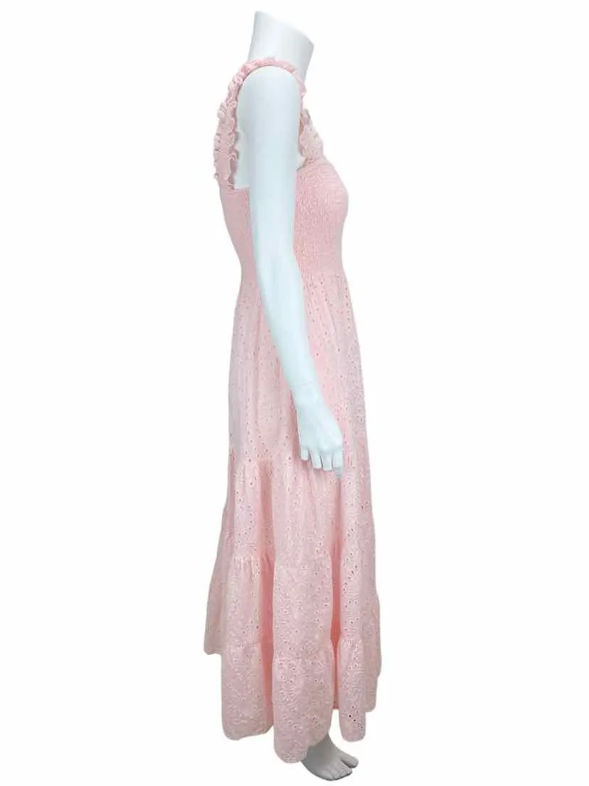 Lucy Paris Women's Eyelet Smocked Maxi Dress Pink Size M