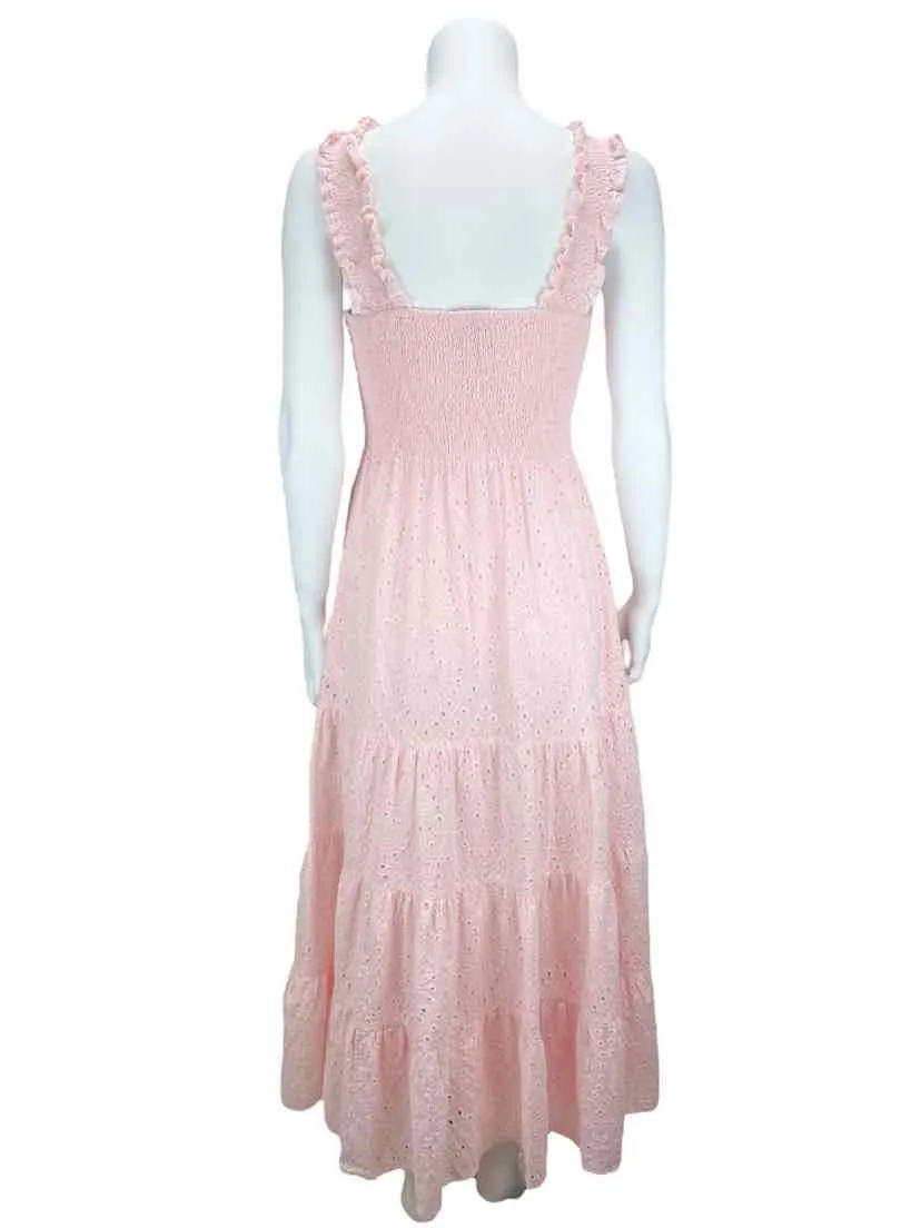 Lucy Paris Women's Eyelet Smocked Maxi Dress Pink Size M