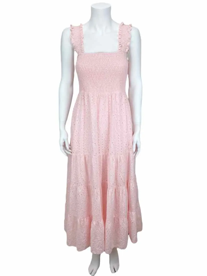 Lucy Paris Women's Eyelet Smocked Maxi Dress Pink Size M