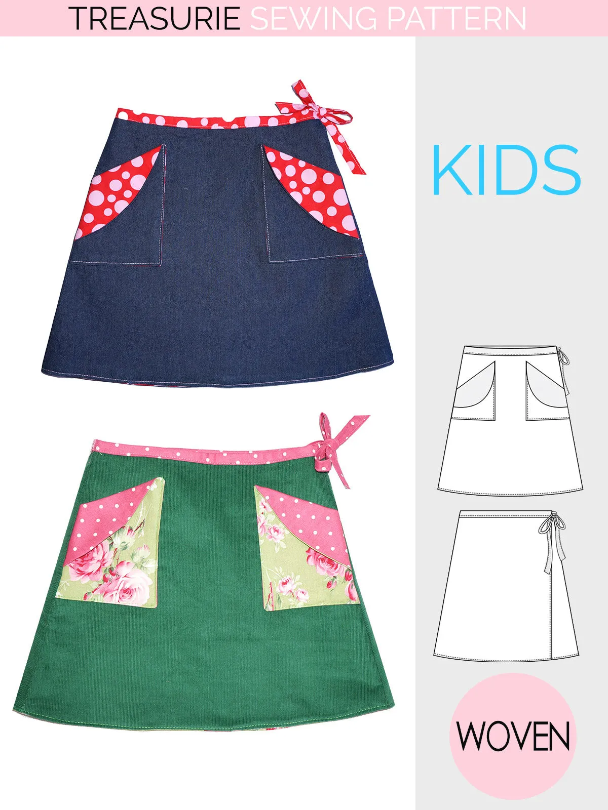 MADISON - Girls Reversible Wrap Skirt Sewing Pattern