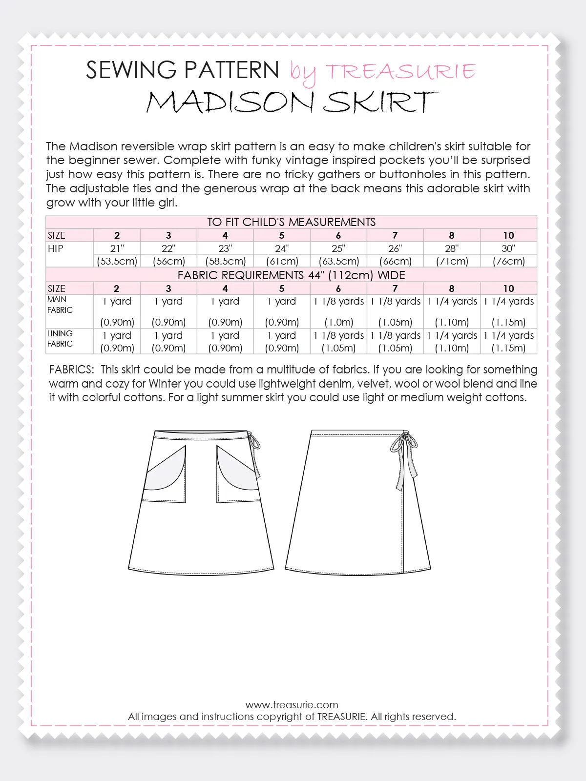 MADISON - Girls Reversible Wrap Skirt Sewing Pattern