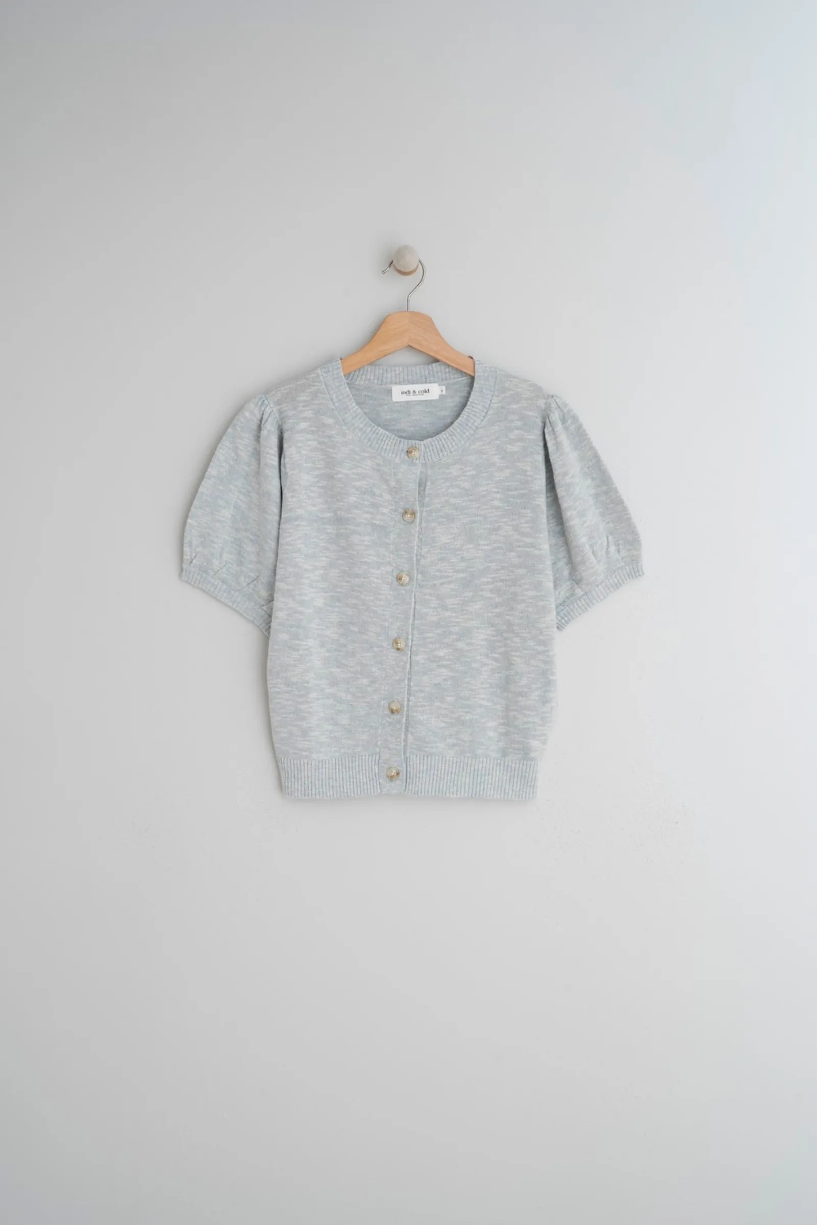 Melange Short Sleeve Cardigan - Grey