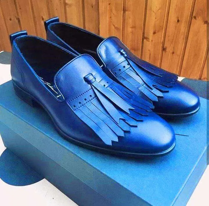 Men's Blue Color Slip On Fringe Shoes