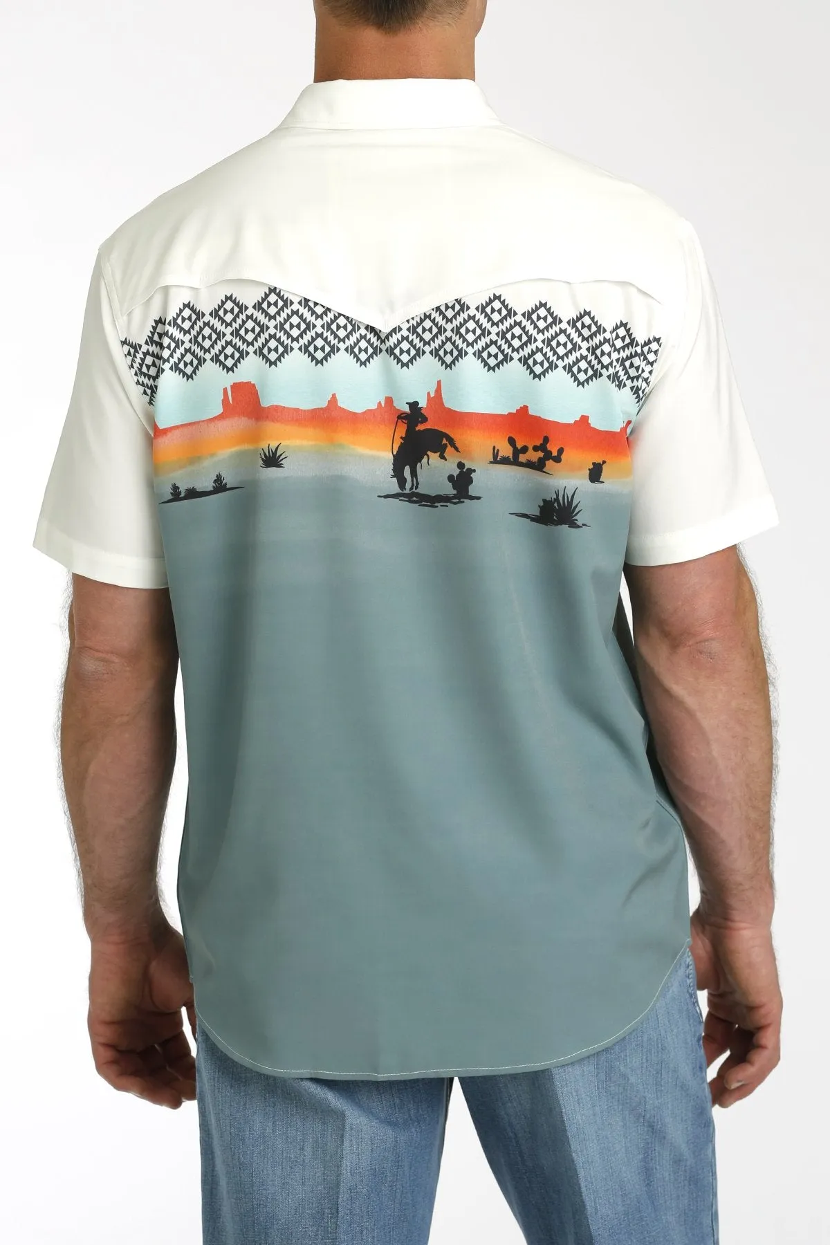 Men's Border Print Vintage Western Camp Snap-Up